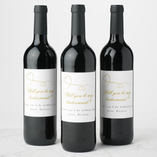 Two Gold Hearts - Wedding | Be my Bridesmaid  Wine Label (Bottles)