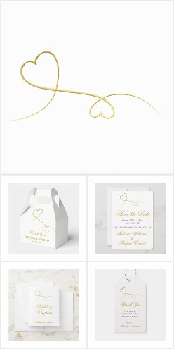 Two Gold Hearts  White and Gold Wedding Collection