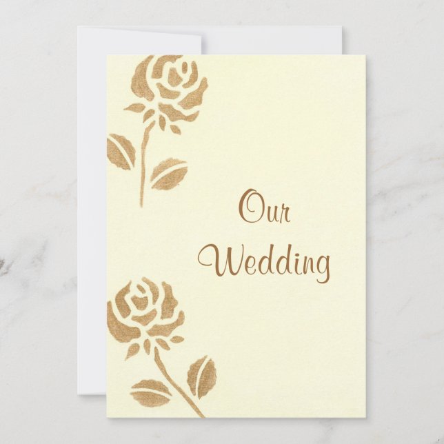 Two Gold Roses, Gold Wedding Invitations (Front)
