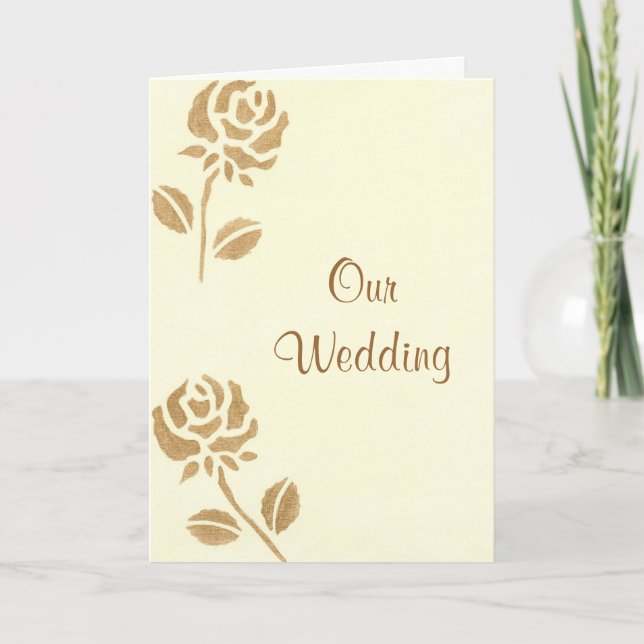 Two Gold Roses Wedding Invitations, Flowers Invitation (Front)