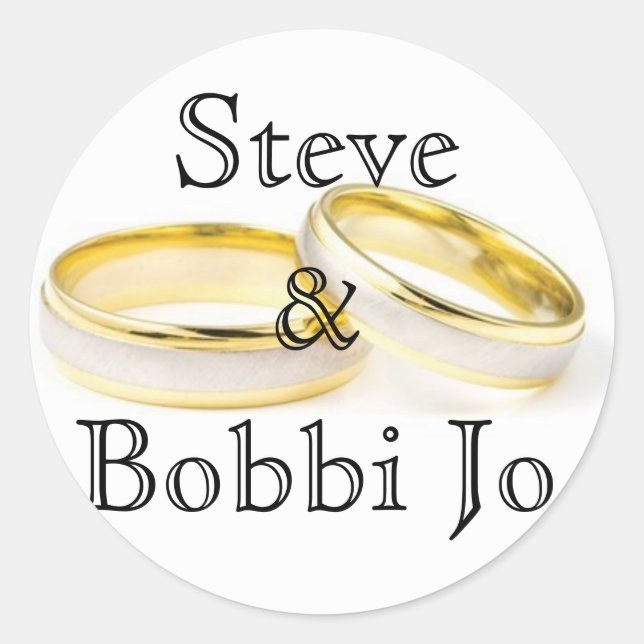 Two Gold Wedding Rings Personalized Wedding Classic Round Sticker (Front)