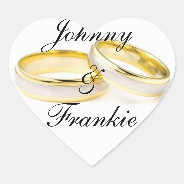 Two Gold Wedding Rings Personalized Wedding Heart Sticker (Front)