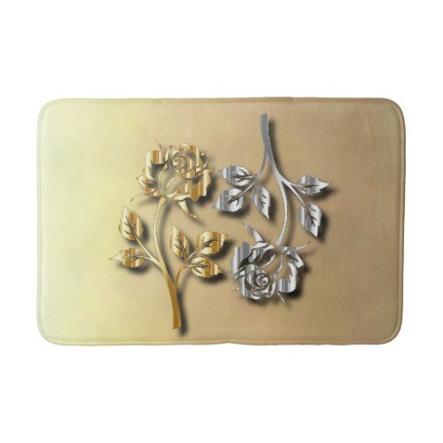 Two Golden And Silver Roses With Shadows Bath Mat