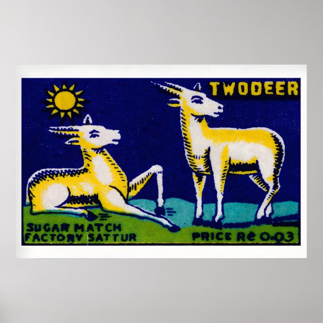 Two Golden Deer - Matchbox Print - Aesthetic Wall (Front)