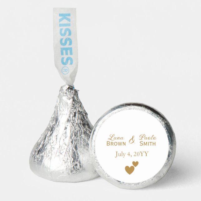 Two Golden Hearts Personalized Wedding Chocolate Hershey®'s Kisses® (Front)