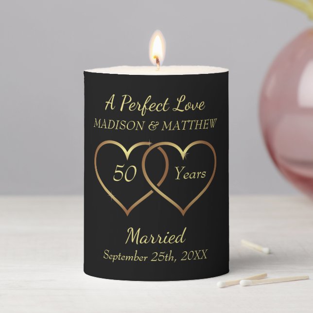 Two Golden Hearts  Pillar Candle (In Situ)