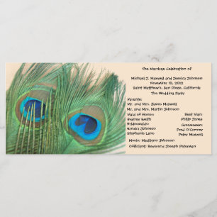 Two Golden Peacock Feathers Wedding Program