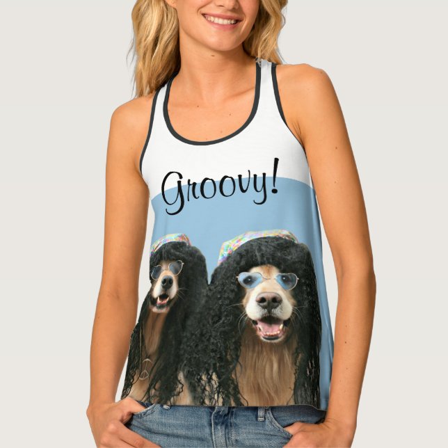 Two Golden Retriever Hippie Dogs Groovy Tank Top (Front)