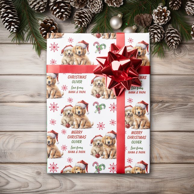 Two Golden Retriever Puppies Christmas Wrapping Paper (Creator Uploaded)