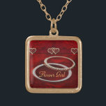 Two Golden Wedding Rings Gold Plated Necklace<br><div class="desc">Gorgeous multi-tonal red with a gentle feathery floral effect. A red sequin style band with golden red hearts,  two single hearts and one joined hearts to show when two hearts become one & two beautiful golden wedding ring bands</div>