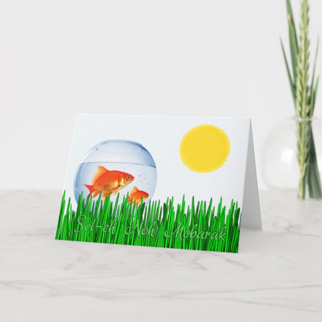 Two Goldfish Sun Spring Equinox Tall Grass Holiday Card (Front)