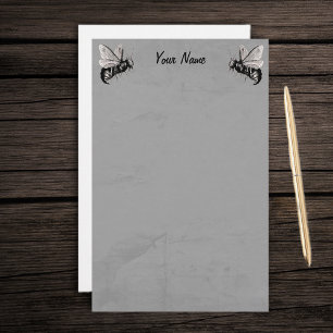 Two Gothic Bee Illustrations with Skull Wings Stationery