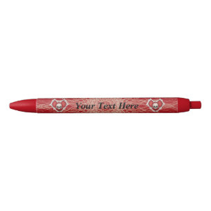 Two Gothic Red Hearts With Bones Skull Spirals Pen