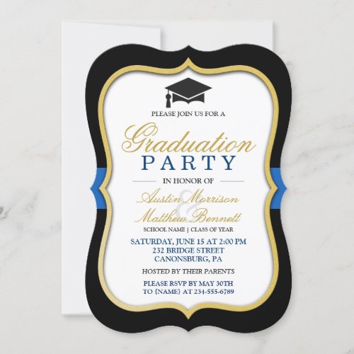 Two Grads _ Gold Bracket Frame Graduation Party Invitation