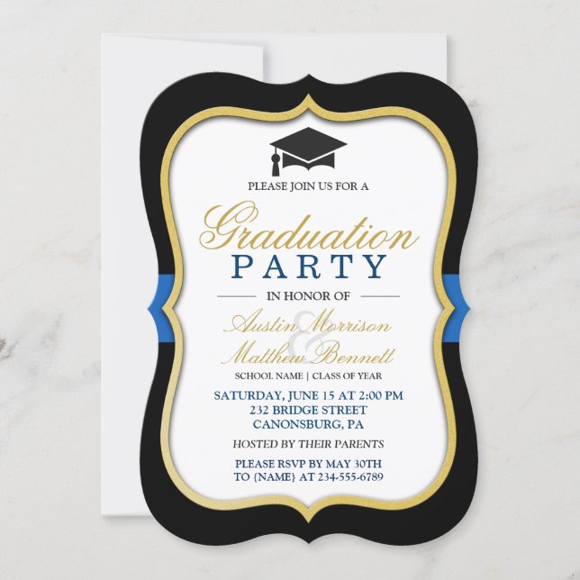 Two Grads - Gold Bracket Frame Graduation Party Invitation (Front)