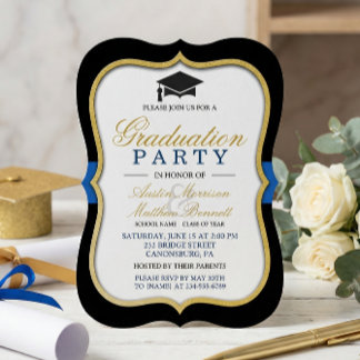 Two Grads - Gold Bracket Frame Graduation Party Invitation