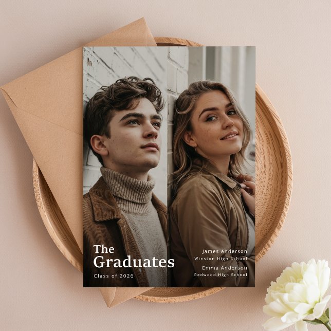 Two Graduate Double Joint Photo Graduation Party Invitation (Creator Uploaded)
