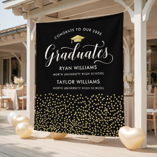 Two Graduates Black Gold Confetti Backdrop