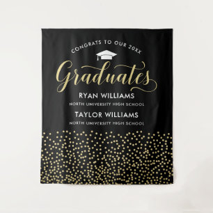 Two Graduates Black Gold Script Backdrop