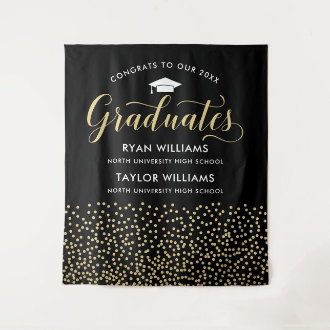 Two Graduates Black Gold Script Backdrop (Front)
