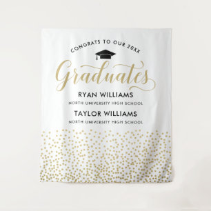 Two Graduates Gold Script Confetti Backdrop