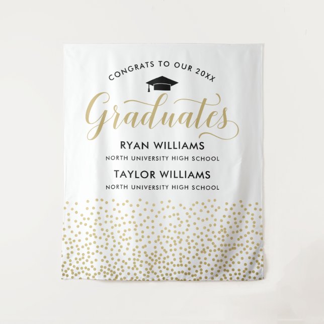 Two Graduates Gold Script Confetti Backdrop (Front)