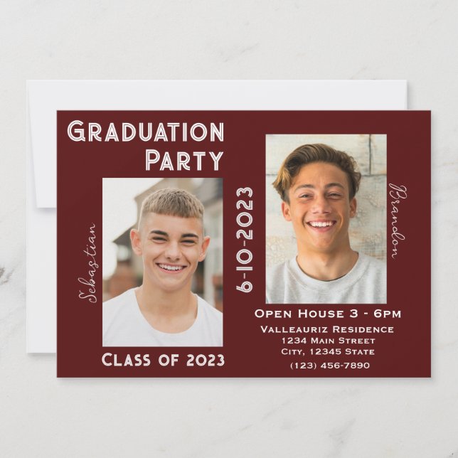 Two Graduates Graduation Party Invitation w/ Photo (Front)