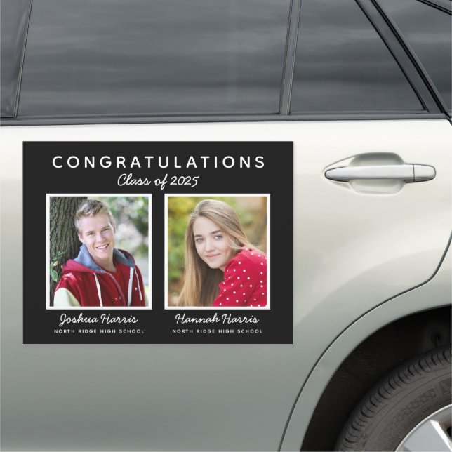 Two Graduates Joint Graduation Black and White Car Magnet (In Situ)