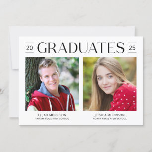 Two Graduates Joint Graduation Modern Grad Party Invitation