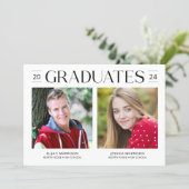 Two Graduates Joint Graduation Modern Grad Party Invitation (Standing Front)