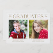 Two Graduates Minimal Gold Photo Graduation Party Invitation (Front/Back)