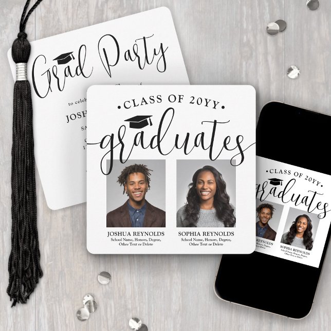 Two Graduates Photos Double Graduation Joint Party Invitation (Creator Uploaded)