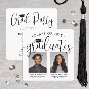 Two Graduates Photos Double Graduation Joint Party Invitation