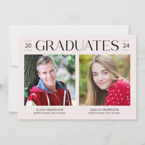 Two Graduates Simple Blush Pink Graduation Party Invitation