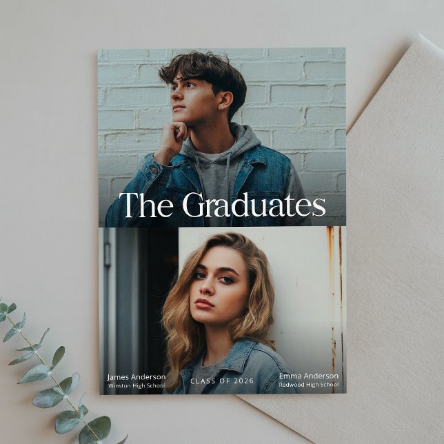 Two Graduates Twin Double Graduation Announcement Postcard (Creator Uploaded)