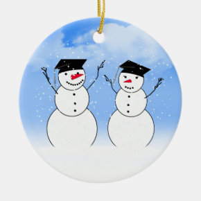 Two Graduating Snowmen Ceramic Ornament