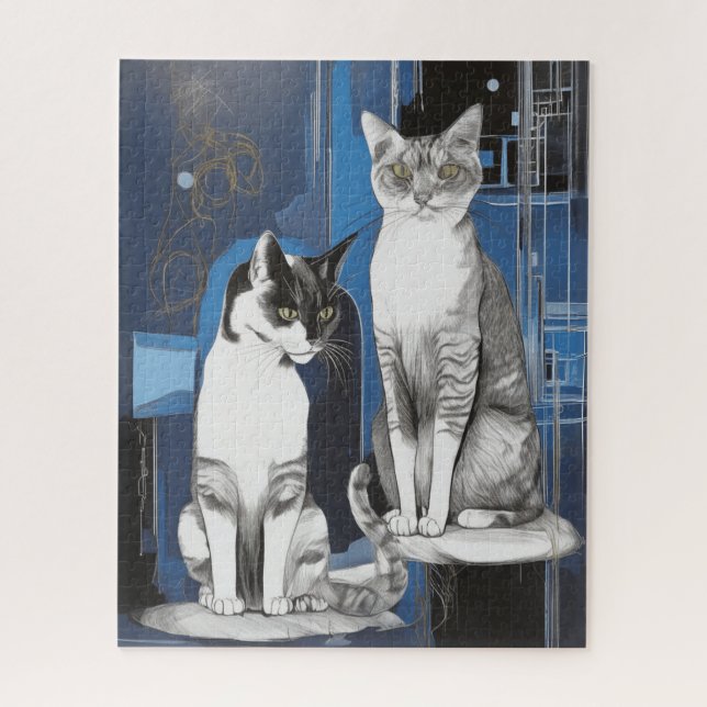 Two Gray Cats on an Abstract Background Jigsaw Puzzle (Vertical)