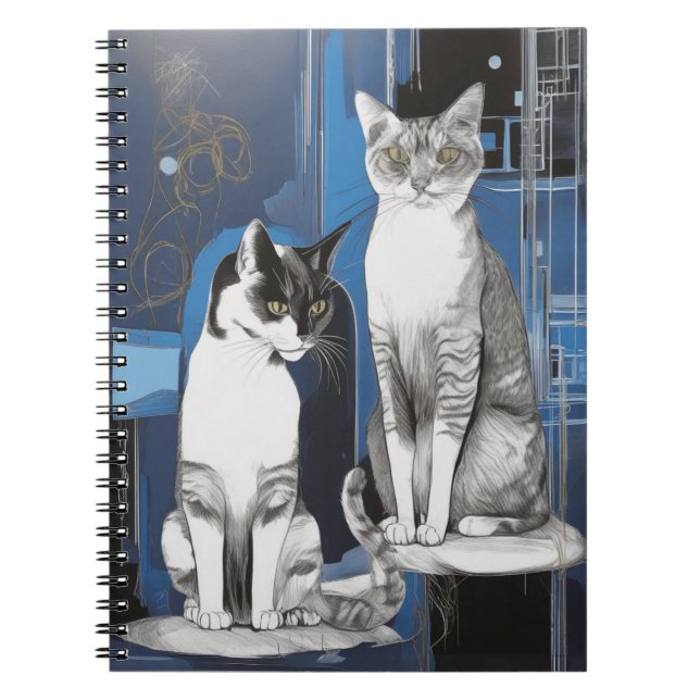 Two Gray Cats on an Abstract Background Notebook (Front)