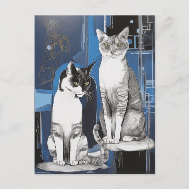 Two Gray Cats on an Abstract Background Postcard (Front)