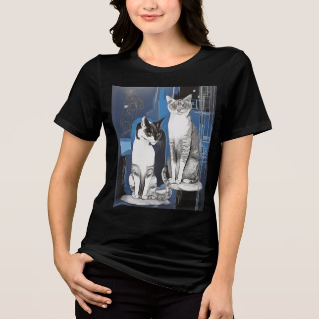 Two Gray Cats on an Abstract Background Tri-Blend Shirt (Front)