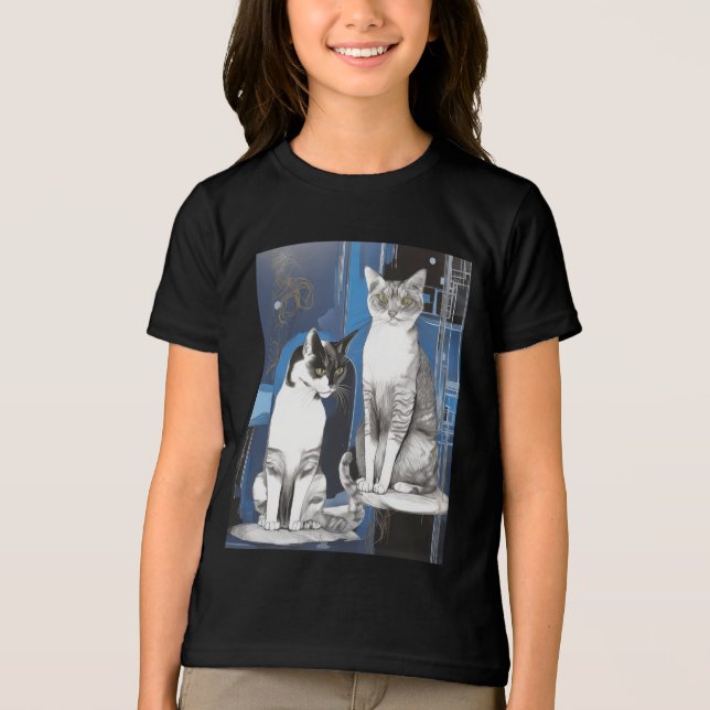 Two Gray Cats on an Abstract Background Tri-Blend Shirt (Front)