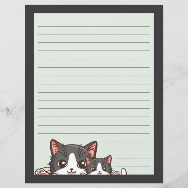 Two gray kittens on lined with gray paper (Front)