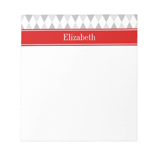 Two Gray White Harlequin Red Ribbon Name Monogram Notepad