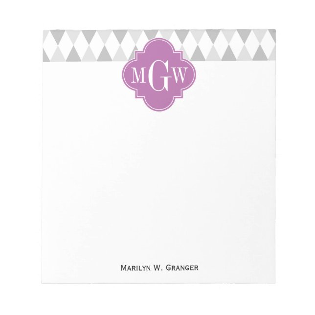 Two Gray Wht Harlequin Orchid 3 Initial Monogram Notepad (Front)