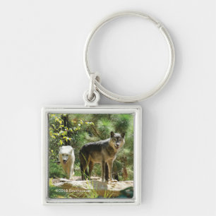 Two Gray Wolves in Forest Keychain