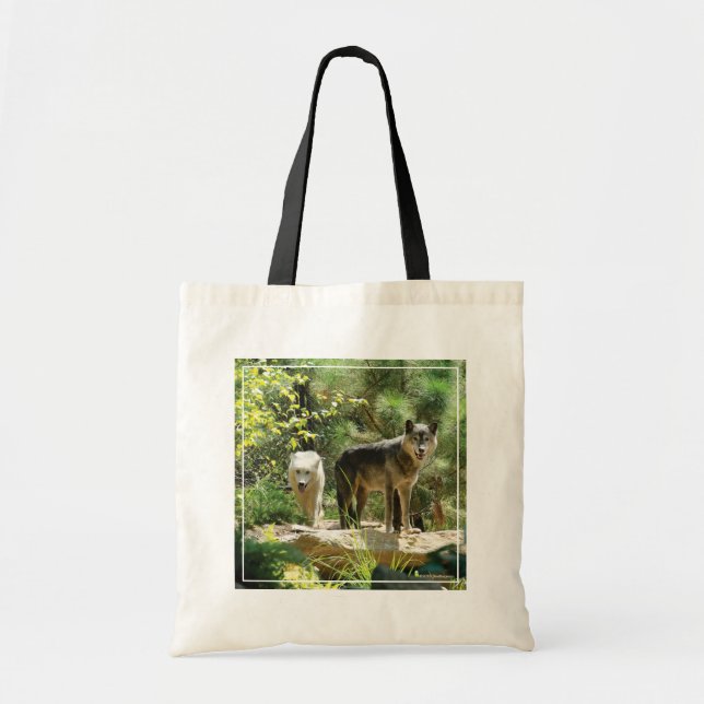 Two Gray Wolves in Forest Tote Bag (Front)