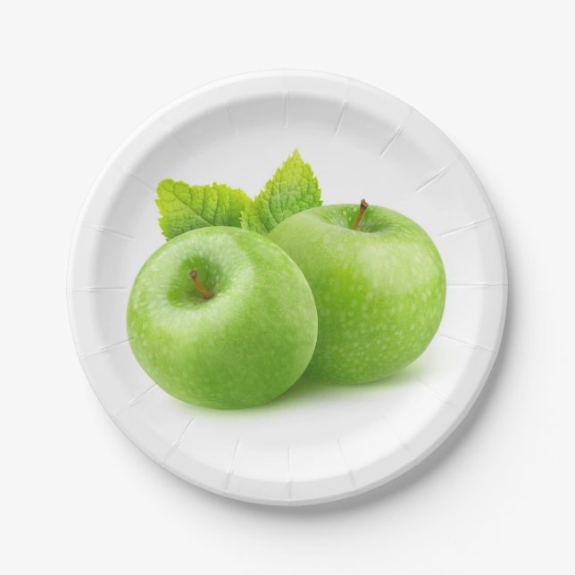 Two green apples paper plates (Front)