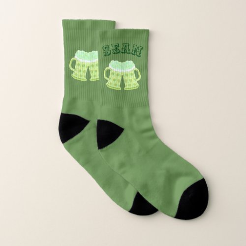 Two green beers personalized St Patty socks