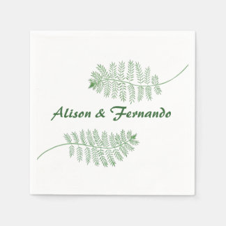 Two Green Ferns Personalized Wedding Napkins
