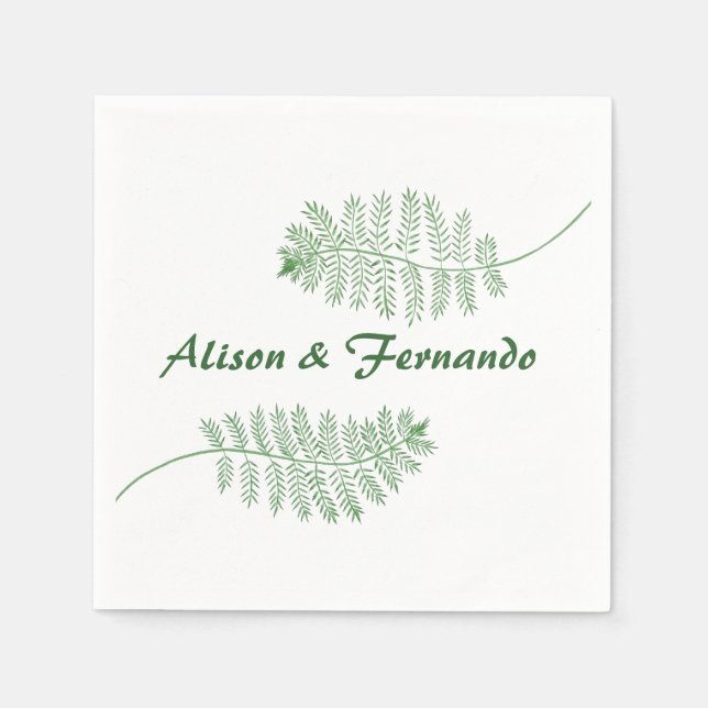 Two Green Ferns Personalized Wedding Napkins (Front)